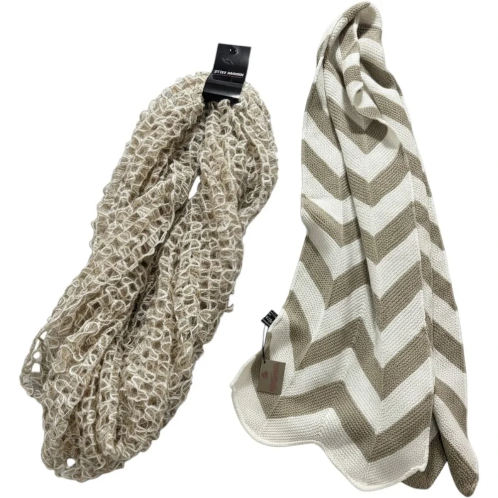 Steve Madden Womens OS Beige White Scarf‎ Lot 2 Leopard Chevron Lightweight Chic